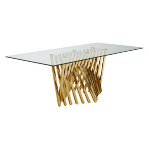 Arezzo Clear Glass Large Dining Table with Gold Finish Base – detail