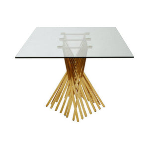 Arezzo Clear Glass Large Dining Table with Gold Finish Base – in room setting