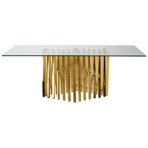 Arezzo Clear Glass Large Dining Table with Gold Finish Base – side view