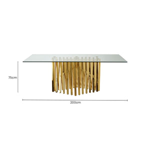 Arezzo Clear Glass Large Dining Table with Gold Finish Base – dimensions