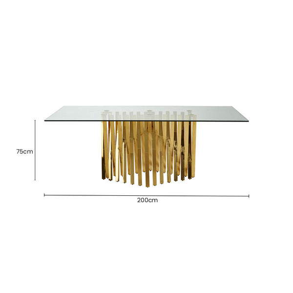 Arezzo Clear Glass Large Dining Table with Gold Finish Base – dimensions