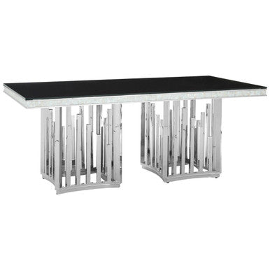 Eliza Black Glass and Silver Finish Rectangular Dining Table