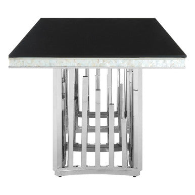 Eliza Black Glass and Silver Finish Rectangular Dining Table – detail