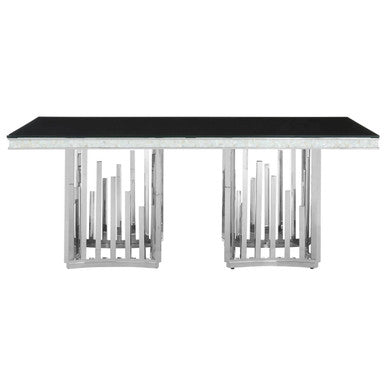 Eliza Black Glass and Silver Finish Rectangular Dining Table