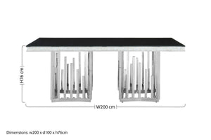Eliza Black Glass and Silver Finish Rectangular Dining Table – back view