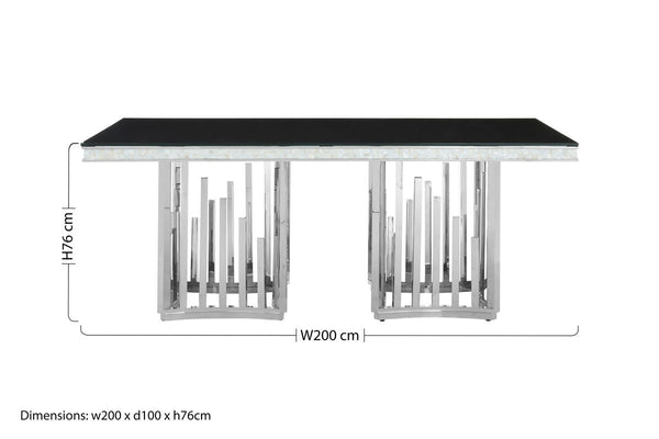 Eliza Black Glass and Silver Finish Rectangular Dining Table – back view