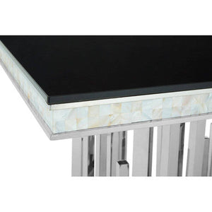 Eliza Black Glass and Silver Finish Rectangular Dining Table – close-up