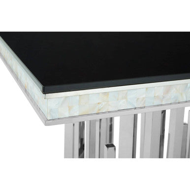 Eliza Black Glass and Silver Finish Rectangular Dining Table – close-up