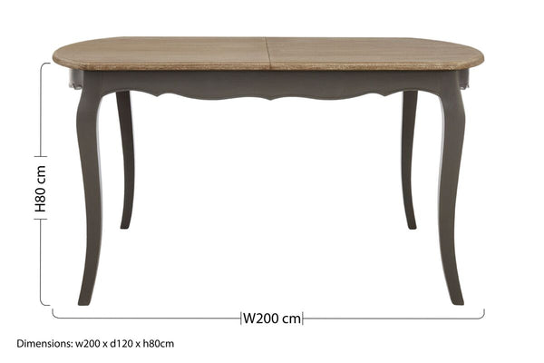 Loire Grey Wash Wooden Extending Dining Table – in room setting