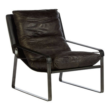 Hoxton Dark Brown Leather Lounge Chair – in room setting
