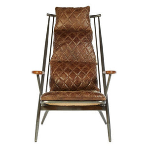 Hoxton Brown Leather Quilted High Back Chair – side view