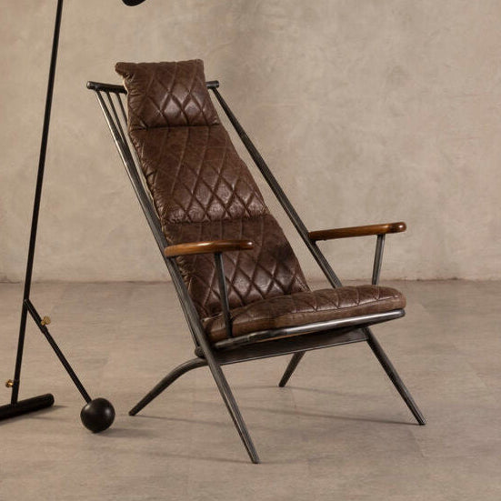 Hoxton Brown Leather Quilted High Back Chair