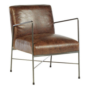 Hoxton Brown Leather Lounge Chair – in room setting