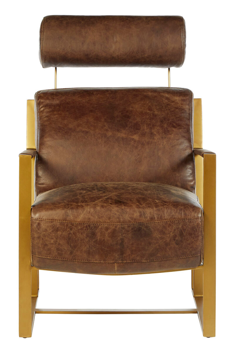 Hoxton Brown Leather Lounge Chair with Headrest