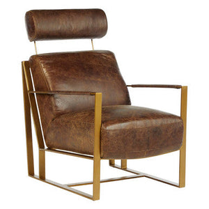 Hoxton Brown Leather Lounge Chair with Headrest – in room setting