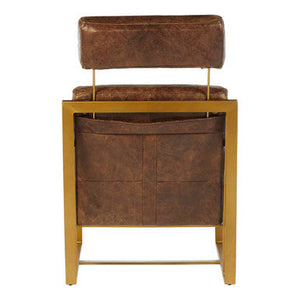 Hoxton Brown Leather Lounge Chair with Rose Gold Iron Frame