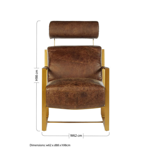 Hoxton Brown Leather Lounge Chair with Rose Gold Iron Frame