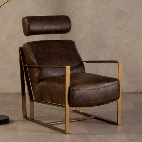Hoxton Brown Leather Lounge Chair with Headrest