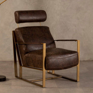 Hoxton Brown Leather Lounge Chair with Headrest
