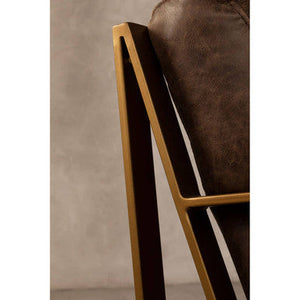 Hoxton Brown Leather Lounge Chair with Rose Gold Iron Frame