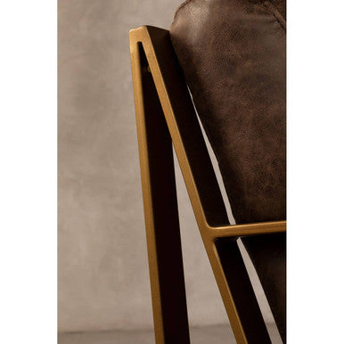 Hoxton Brown Leather Lounge Chair with Rose Gold Iron Frame