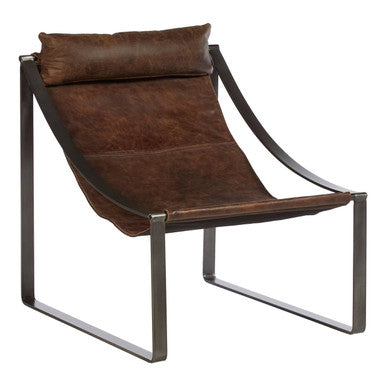 Hoxton Brown Leather Sling Chair – in room setting