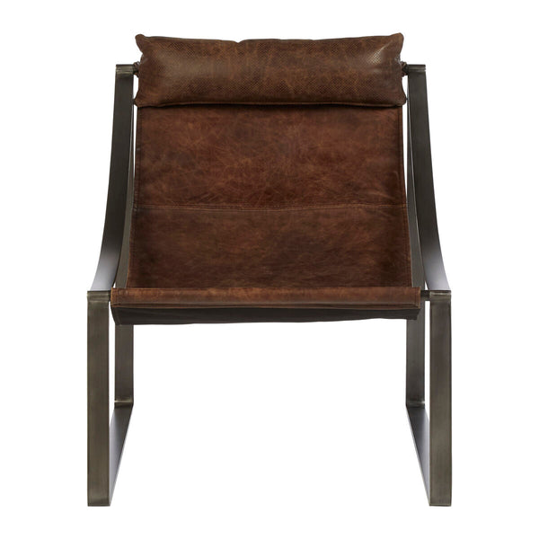 Hoxton Brown Leather Sling Chair – side view