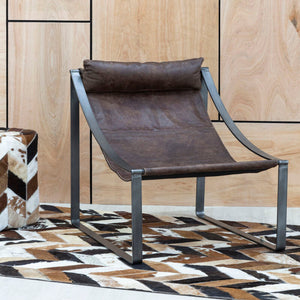 Hoxton Brown Leather Sling Chair – front view