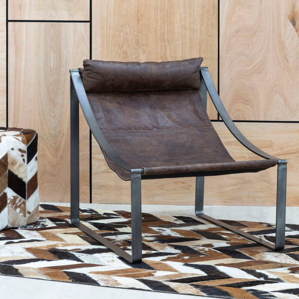 Hoxton Brown Leather Sling Chair – front view