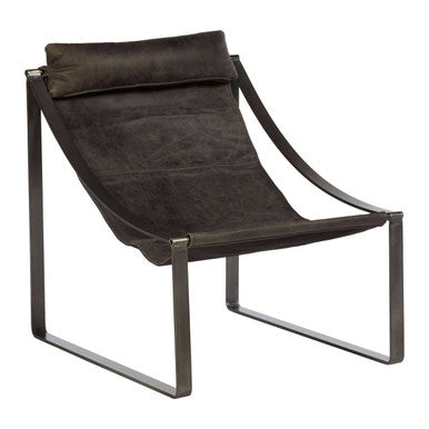Hoxton Antique Black Leather Sling Chair – detail