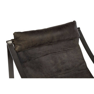 Hoxton Antique Black Leather Sling Chair – close-up
