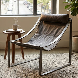 Hoxton Antique Black Leather Sling Chair