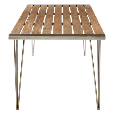Nandri Natural Teak Wood Slatted Rectangular Dining Table – in room setting