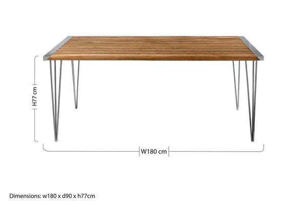 Nandri Natural Teak Wood Slatted Rectangular Dining Table – angle view