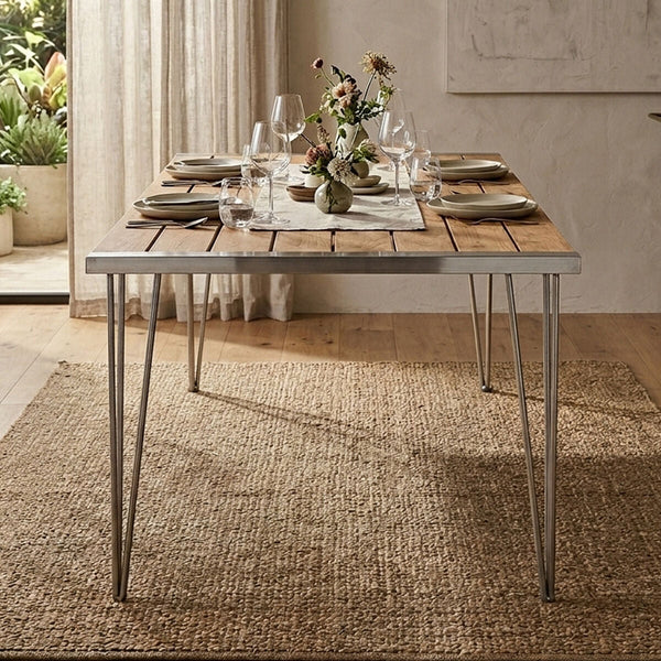 Nandri Natural Teak Wood Slatted Rectangular Dining Table – side view