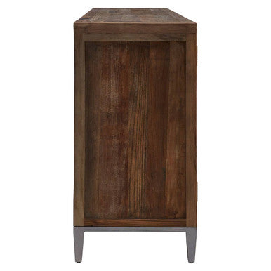 Midas Recycled Elm Wood 4 Door Sideboard – in room setting