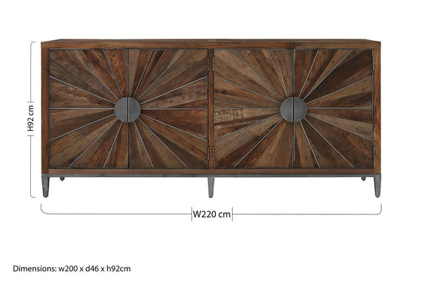 Midas Recycled Elm Wood 4 Door Sideboard – detail 2