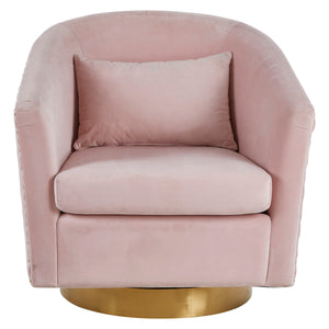Plazoni Pink Velvet Swivel Chair with Gold Finish Base – side view