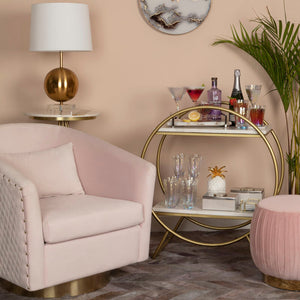 Plazoni Pink Velvet Swivel Chair with Gold Finish Base – detail