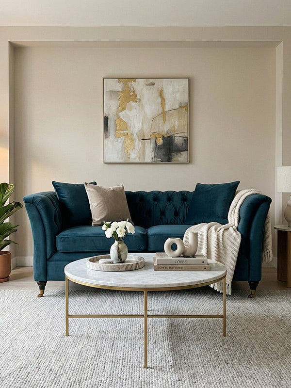 Sabrina Midnight Blue Velvet Button Tufted 2 Seater Sofa – back view