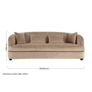 Fiji Three Seat Grey Cotton Velvet Sofa