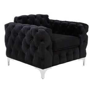 Madina Black Velvet Modern Chesterfield Chair – in room setting