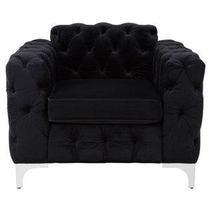 Madina Black Velvet Modern Chesterfield Chair – side view