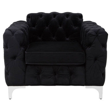 Madina Black Velvet Modern Chesterfield Chair – side view