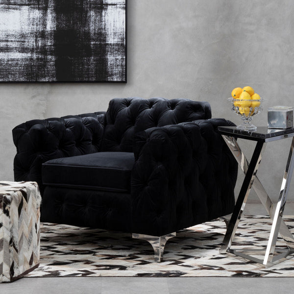 Madina Black Velvet Modern Chesterfield Chair