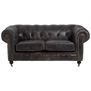 Victor Dark Grey Brown Leather 2 Seater Chesterfield Sofa – side view
