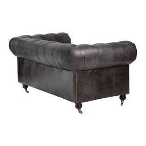 Victor Dark Grey Brown Leather 2 Seater Chesterfield Sofa – close-up