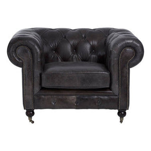 Victor Dark Grey Brown Leather Chesterfield Chair – side view