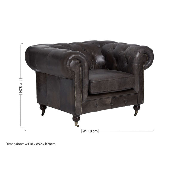 Victor Dark Grey Brown Leather Chesterfield Chair