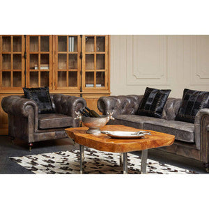 Victor Dark Grey Brown Leather Chesterfield Chair – detail